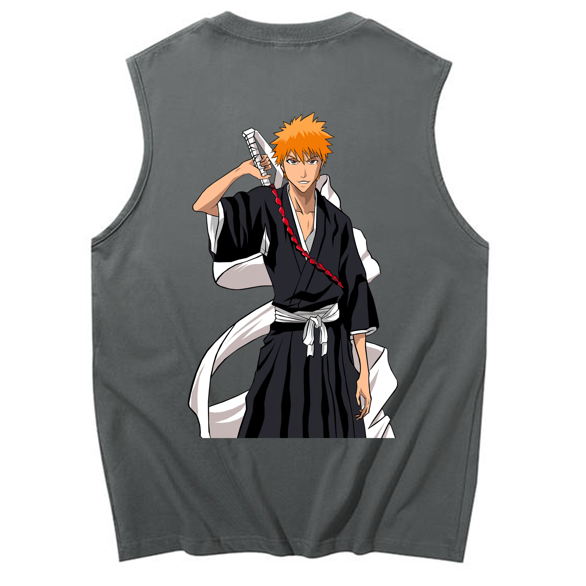 （画像用） ブリーチ 黒崎一護（くろさき いちご）BLEACH Kurosaki Ichigo コットン100％タンクトップ（背面プリント）
